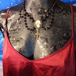 Black Bead Rosary Relic — Salvaged Gothic Charm, Sacred Heart Medallion